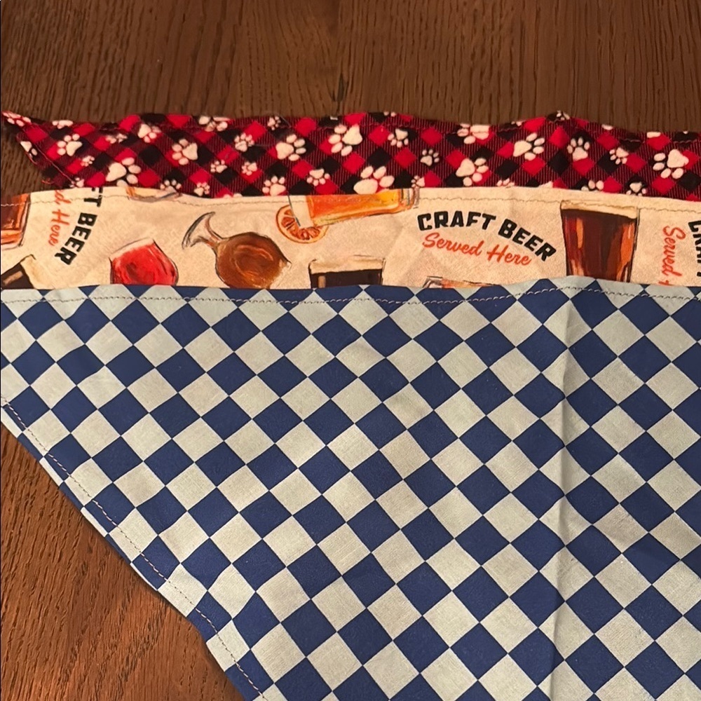 Hand Crafted Set of three dog bandanas Craft Beer and Checkered Bandanas plaid